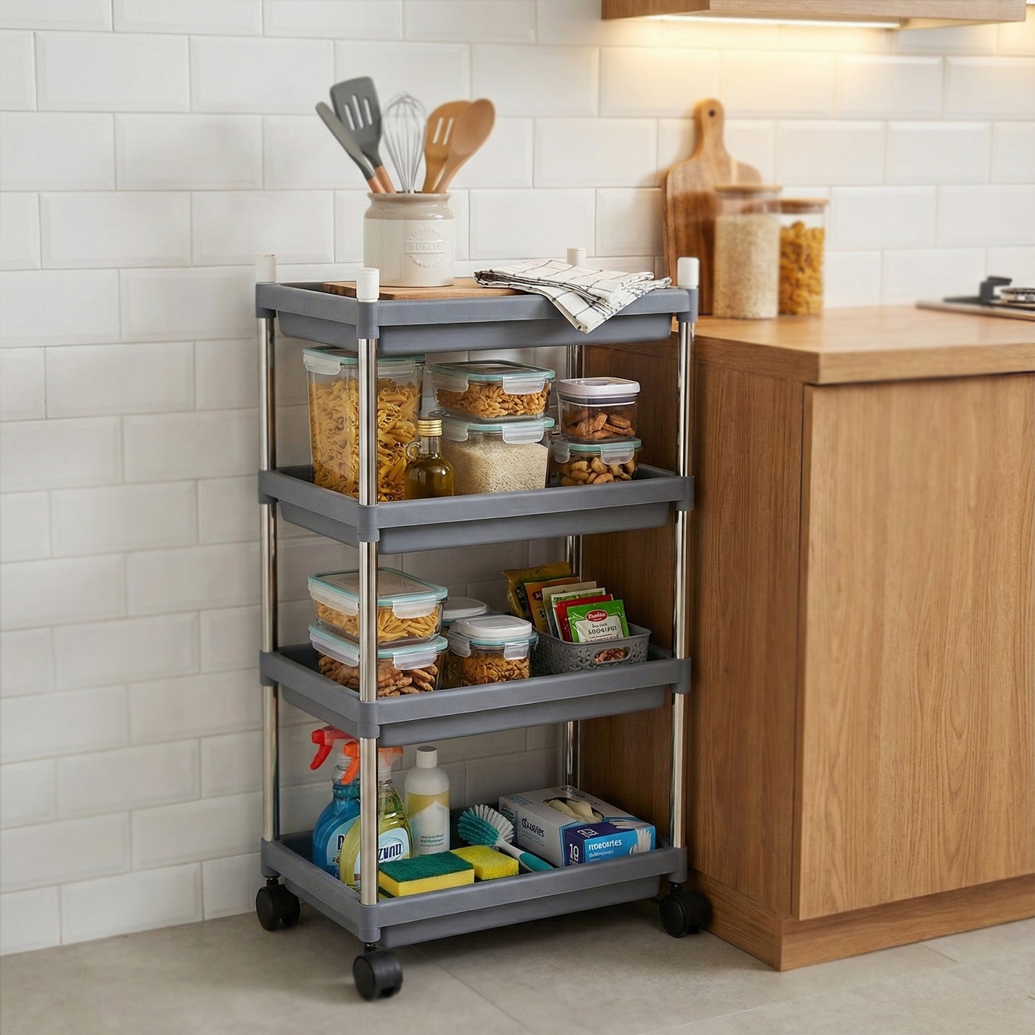 4-layer Rolling Storage Cart With Wheels Set