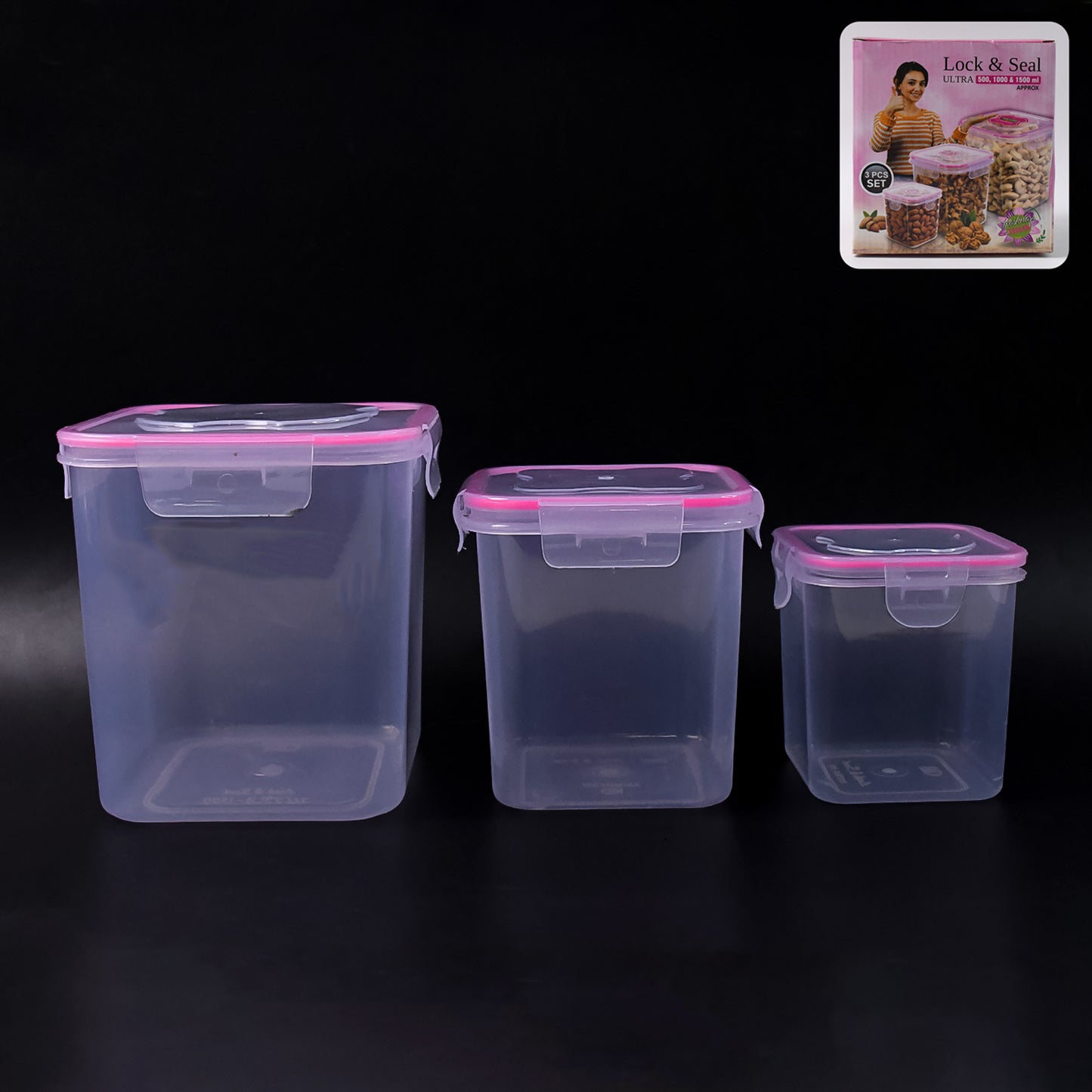 Kitchen Storage Container Set Of 3 Pcs (1500 1000 500 Ml)