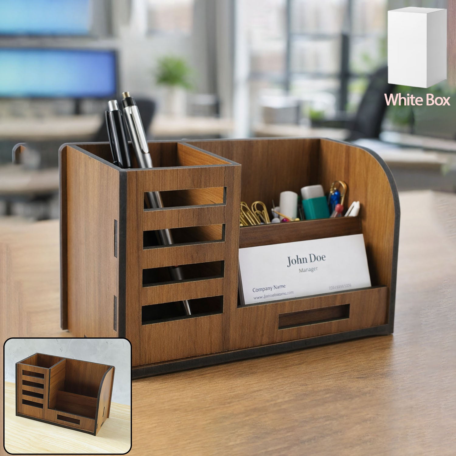 Premium Wooden Desk Organizer With Phone Stand Pen Holder Card Holder (1 Pc)