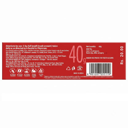 Dabur Red Toothpaste - Paste for Teeth and Gums, 40 g