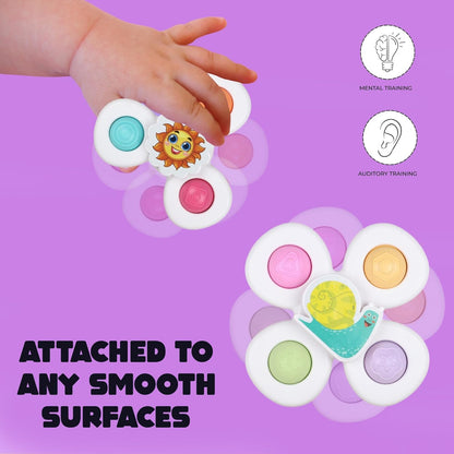 White Baby Spinner Toy Set  Sensory Suction Spin Toys (3 Pc Set)