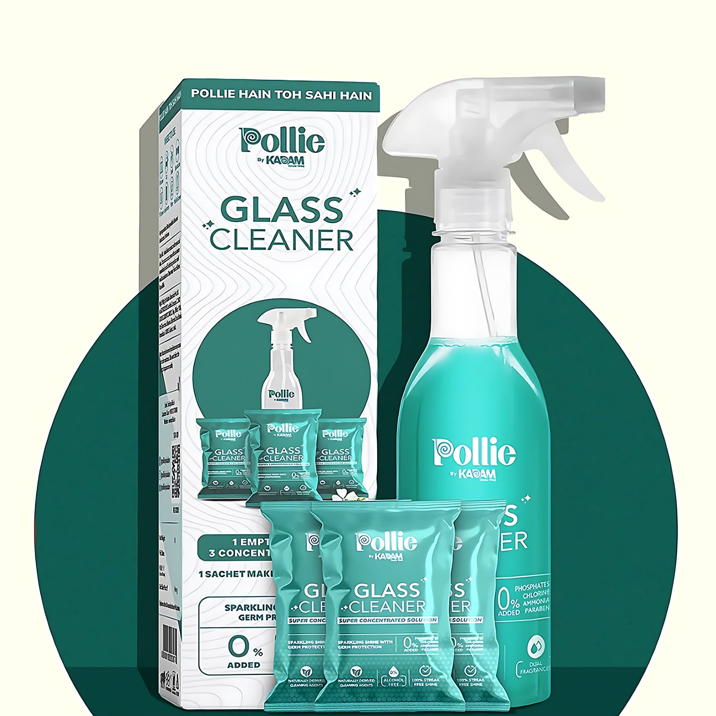 Pollic Kadam Concentrated Glass  Mirror Cleaner Refill Kit With Reusable Spray Bottle