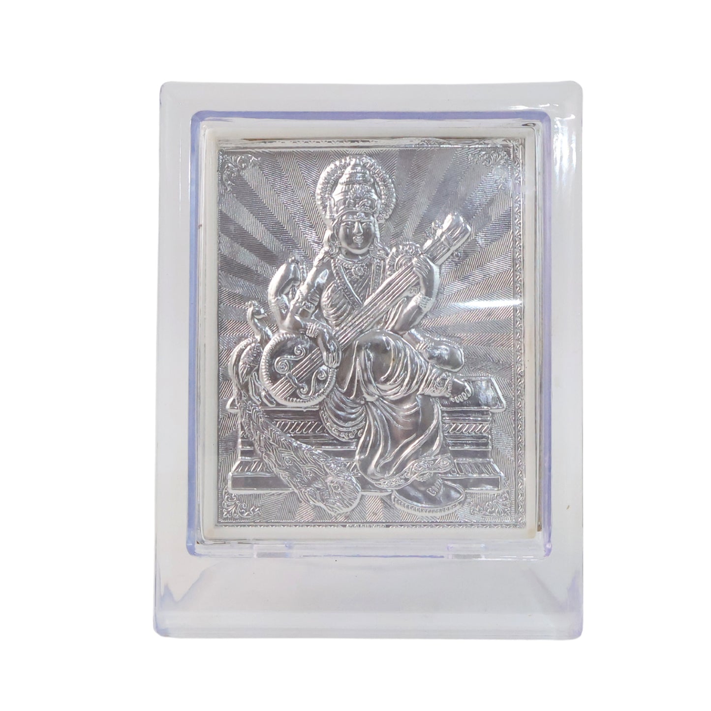 Elegant Silver Saraswati Maa Photo Frame With Stand (1 Pc)