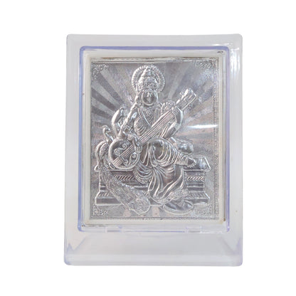 Elegant Silver Saraswati Maa Photo Frame With Stand (1 Pc)