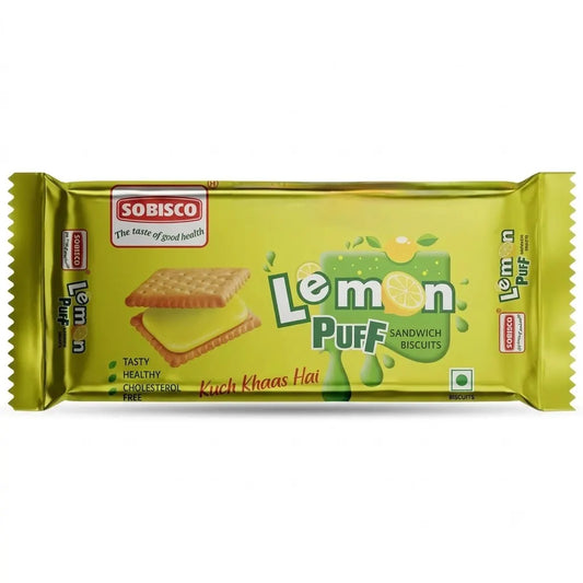 Sobisco Lemon Puff Sandwich Cream Biscuits - Cholesterol Free, 125 g