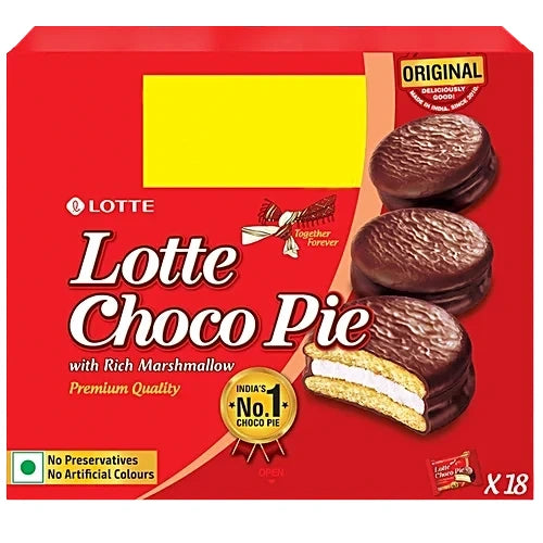 Lotte Choco Pie - Original, With Rich Marshmallow, 23 g (Pack of 18)
