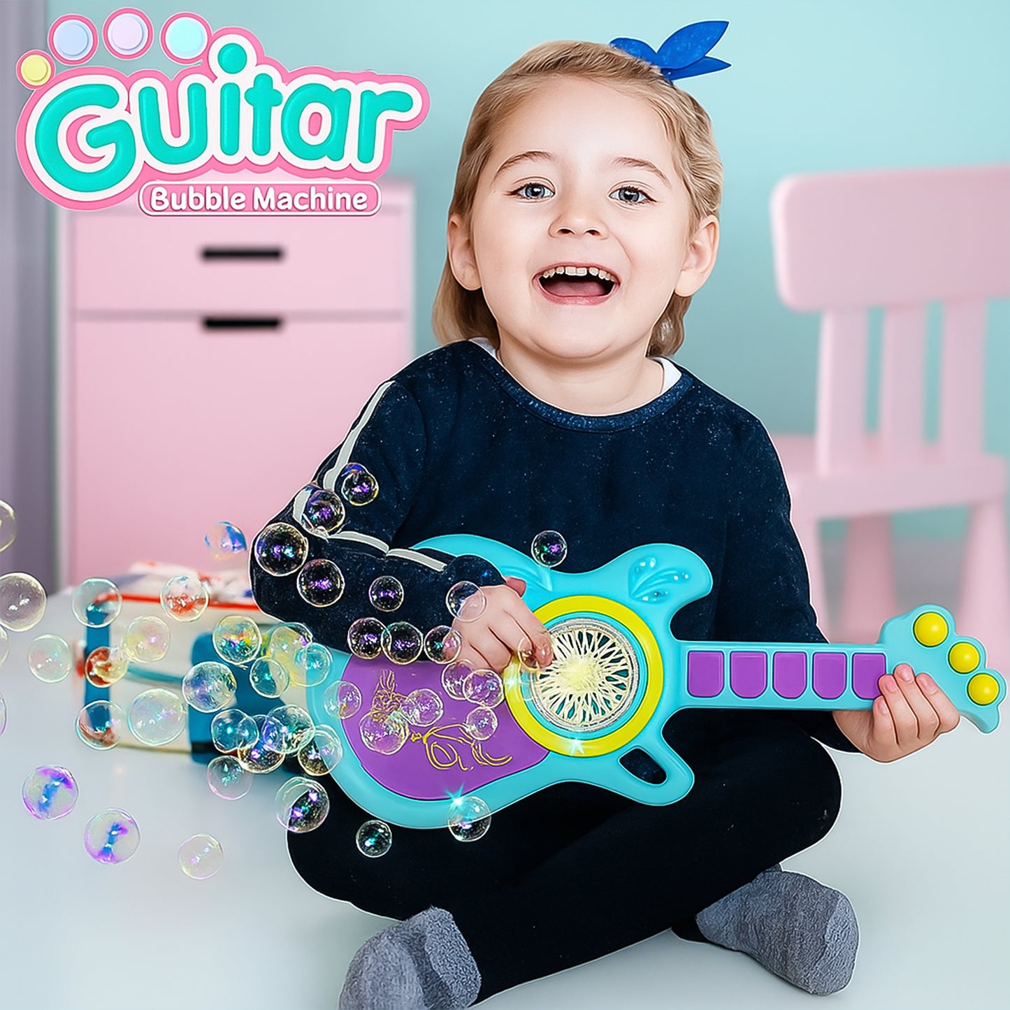 Electric Automatic Guitar-shaped Bubble Machine Set