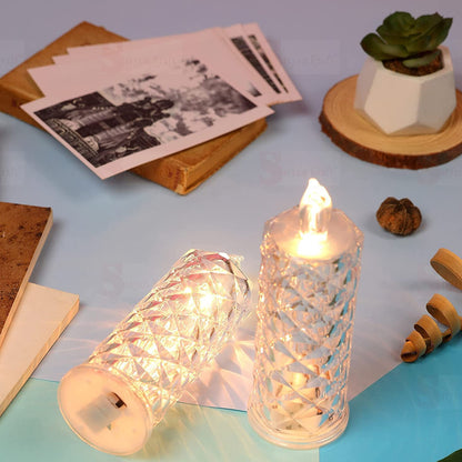8439 Rose Candles Led Flameless And Smokeless Decorative Acrylic Transparent Candles Led Tea Light Candle Perfect For Gifting Home Diwali Christmas Crystal Candle Lights (1 Pc)  (Moq - 12 Pc )