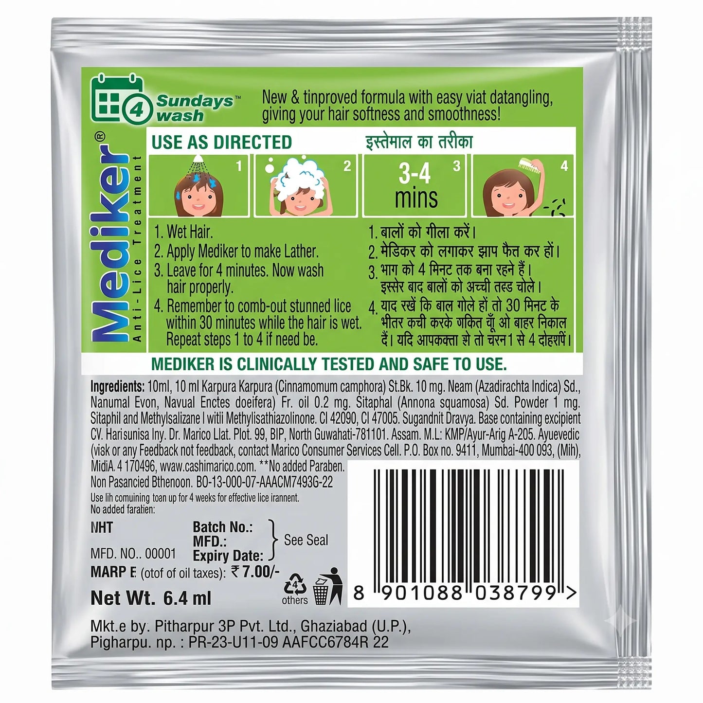 Mediker Anti-Lice Treatment Shampoo, 6.4 ml Pouch