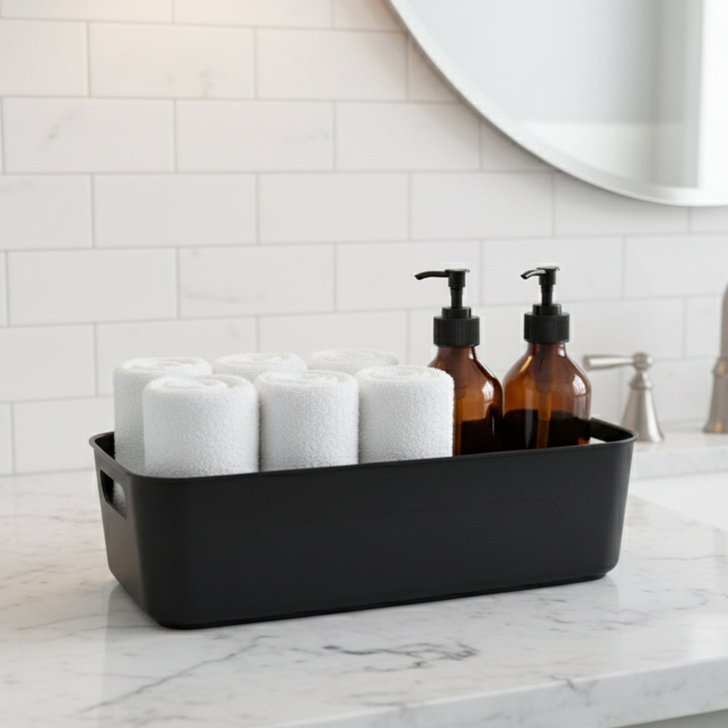 Black Plastic Storage Basket Tray Set (4 Pcs)