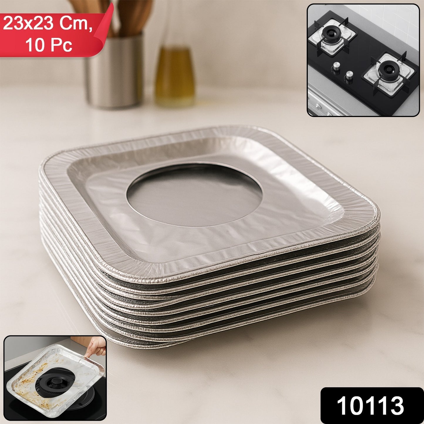 Aluminum Gas Stove Burner Protector Covers (10 Pc  23x23 Cm)