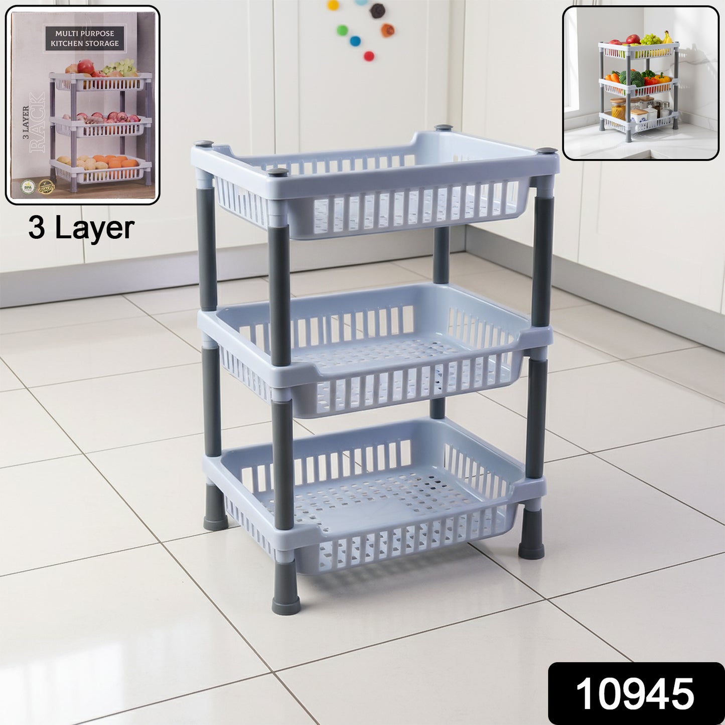 3-layer Multipurpose Kitchen Storage Basket Rack