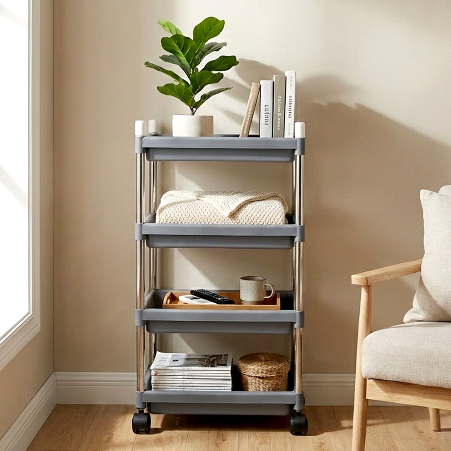 4-layer Rolling Storage Cart With Wheels Set