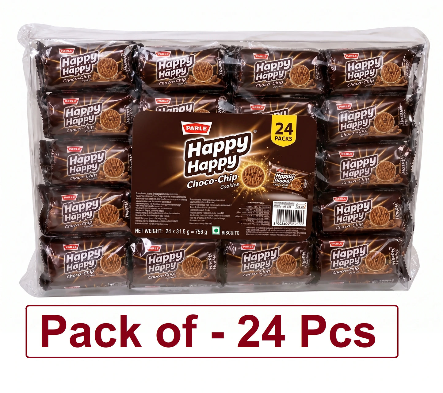 Parle Happy Happy Choco-Chip Cookies, 31.5g ( Pack of 24 )