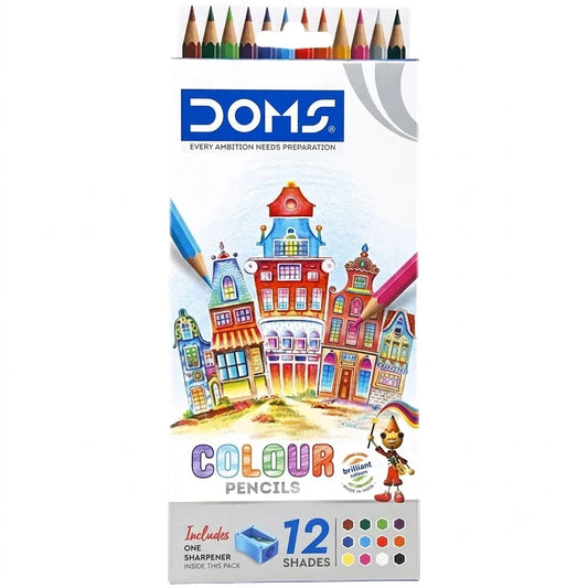 Doms Colour Pencils With Sharpener, 12 pcs