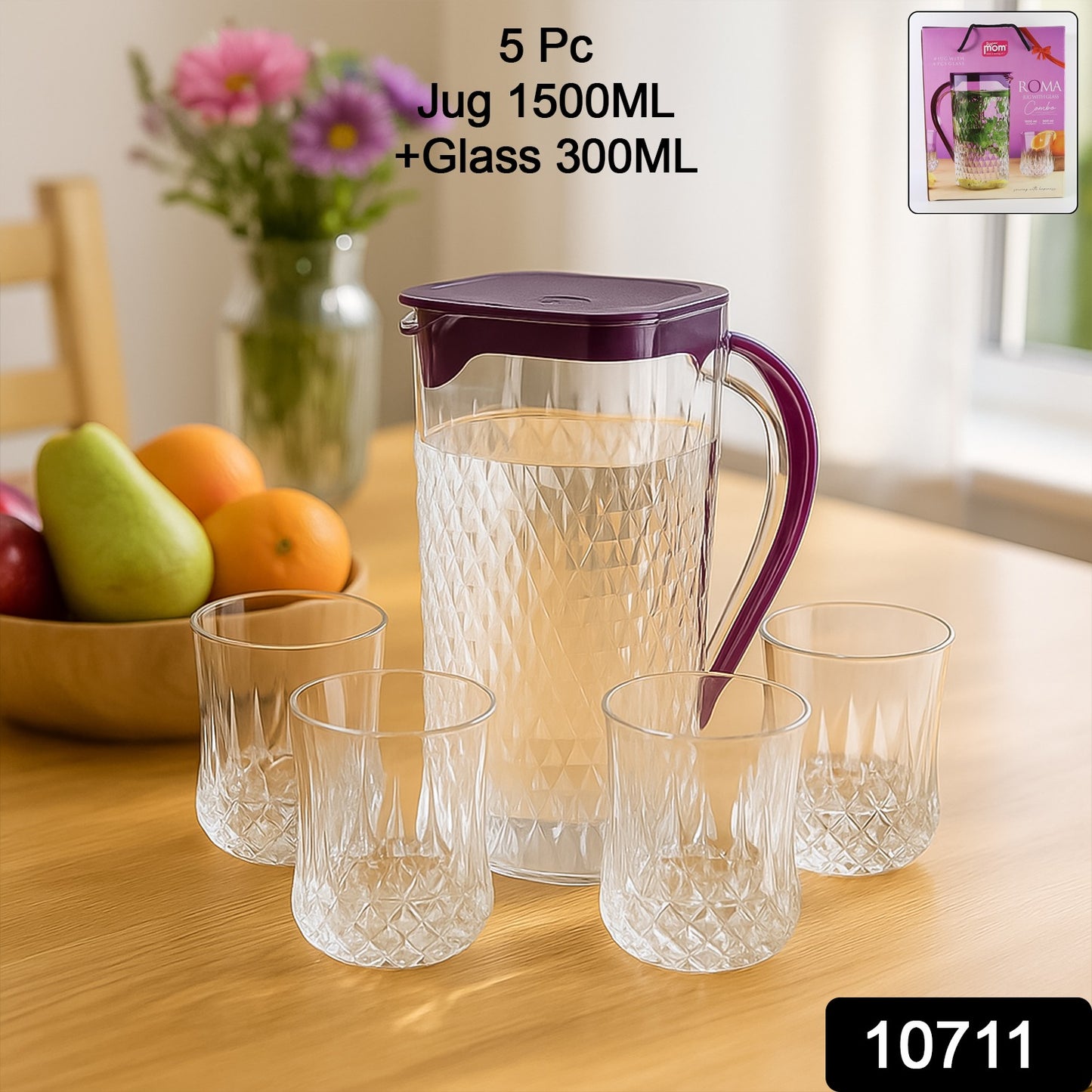 Supermom Roma Plastic Jug With Glasses Combo Set (5 Pc)