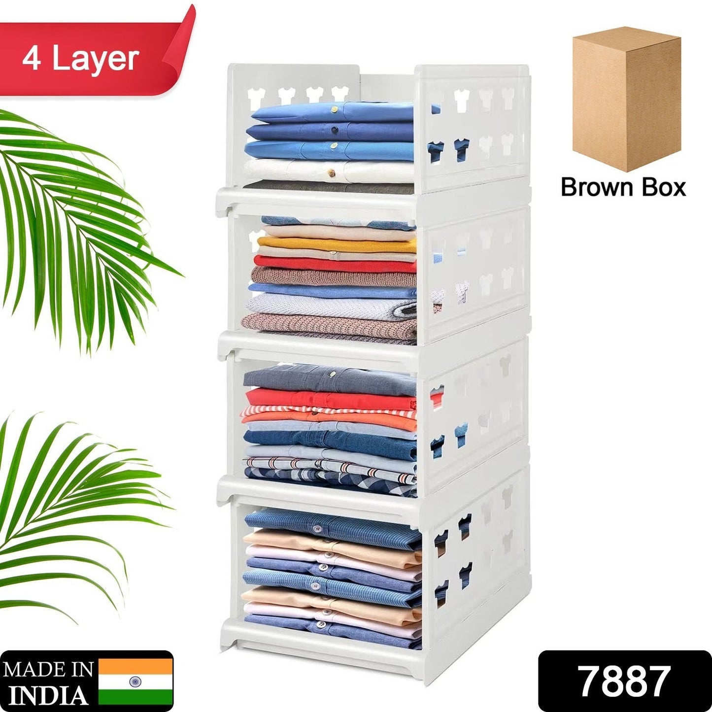 7887 4 Layer Stackable Multifunctional Storagefor Clothes Foldable Drawer Shelf Basket Utility Cart Rack Storage Organizer Cart For Kitchen Pantry Closet Bedroom Bathroom Laundry (4 Layer 1 Pc)