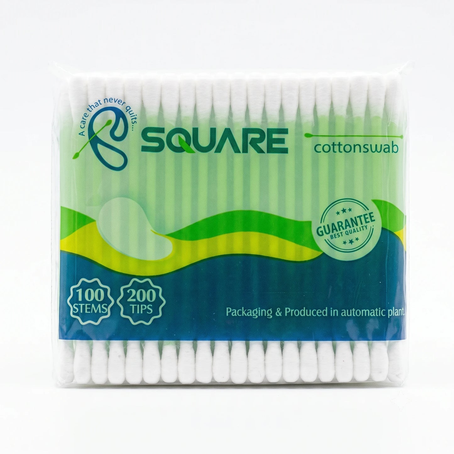 SQUARE Cotton Swabs For Ear Cleaning - 100 Stems, 200 Tips