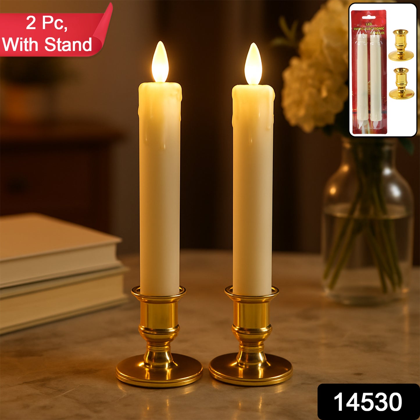 Set Of 2 Led Flameless Taper Candles