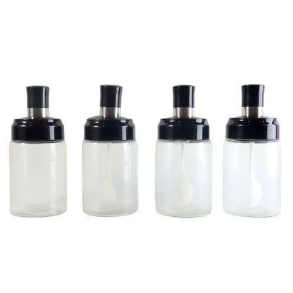 Transparent Spice Jar Set With Spoon  Airtight Lid (4 Pc)