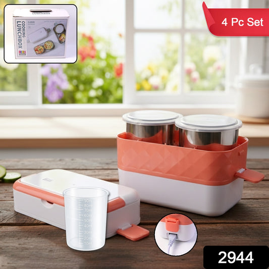Electric Heated Lunch Box With Stainless Steel Inner Containers (1 Set)