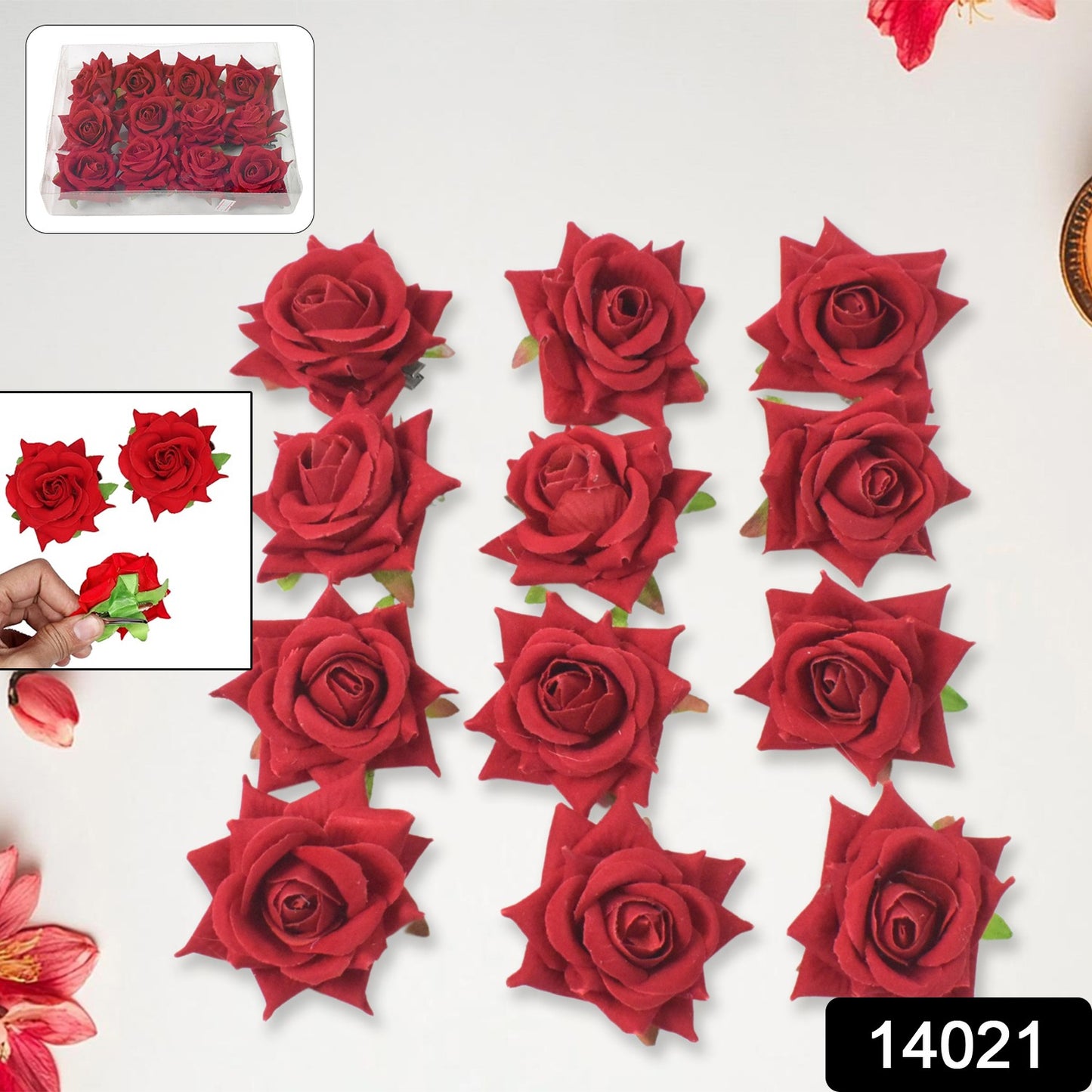 Flower Rose Hair Pin  Clip Velvet Flower Design (12 Pcs Set)