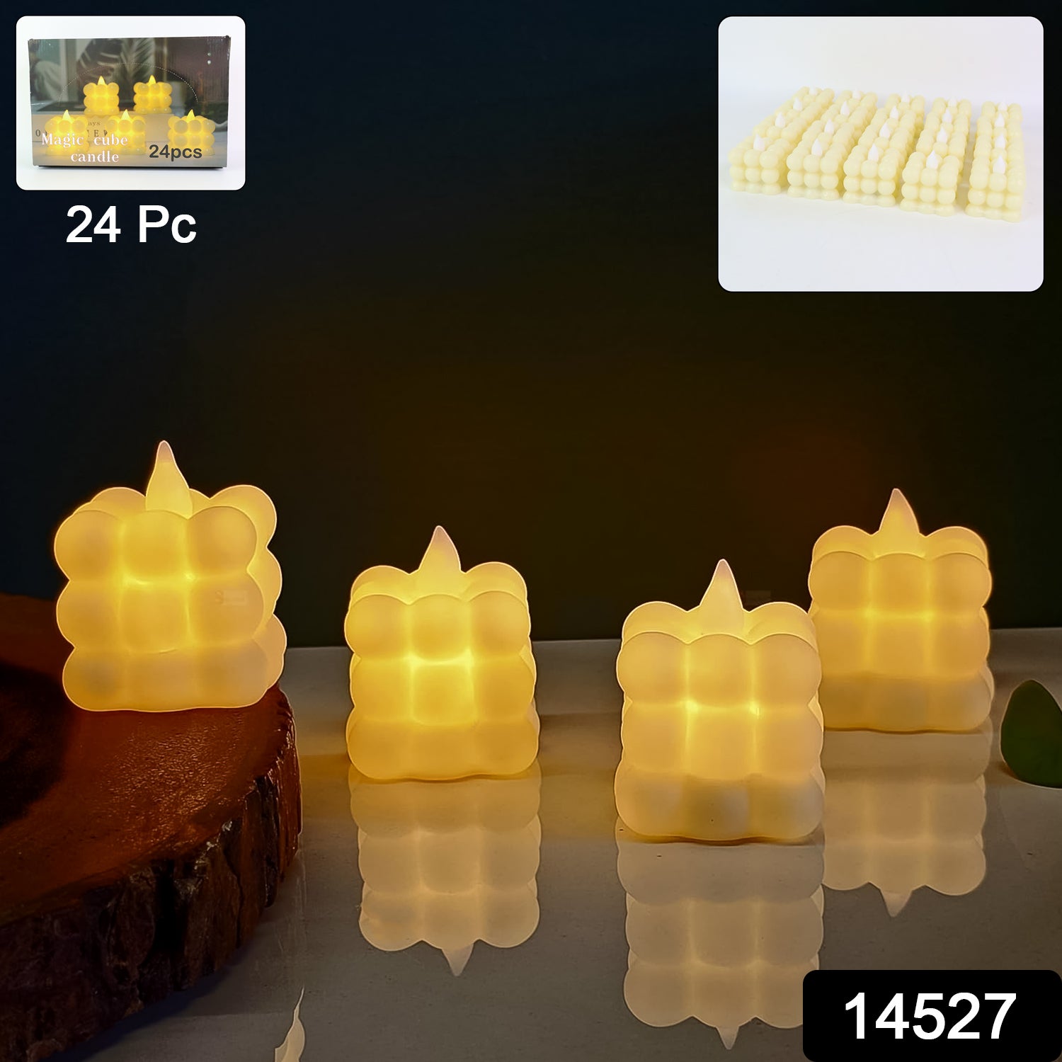 Led Flameless Cube Decorative Candles (24 Pc)