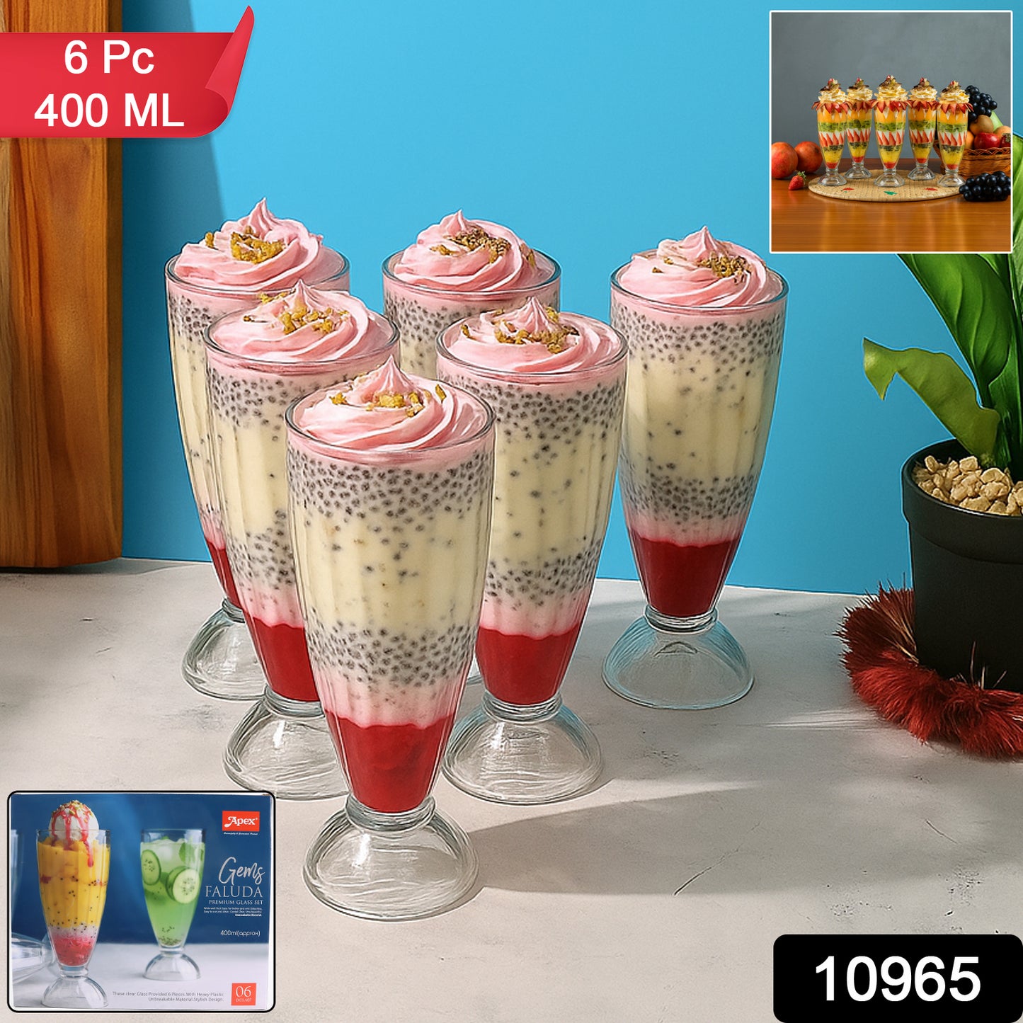 Apex Premium Dessert  Falooda Glasses (Approx 400ml  6 Pc)