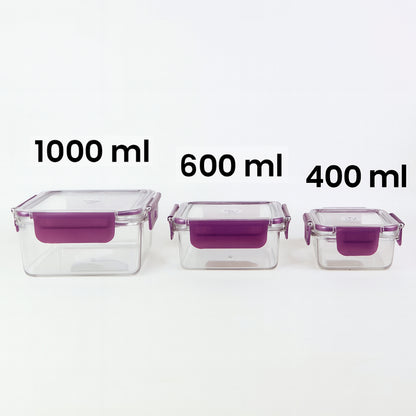 Airtight Square Food Storage Container Set (3 Pc)