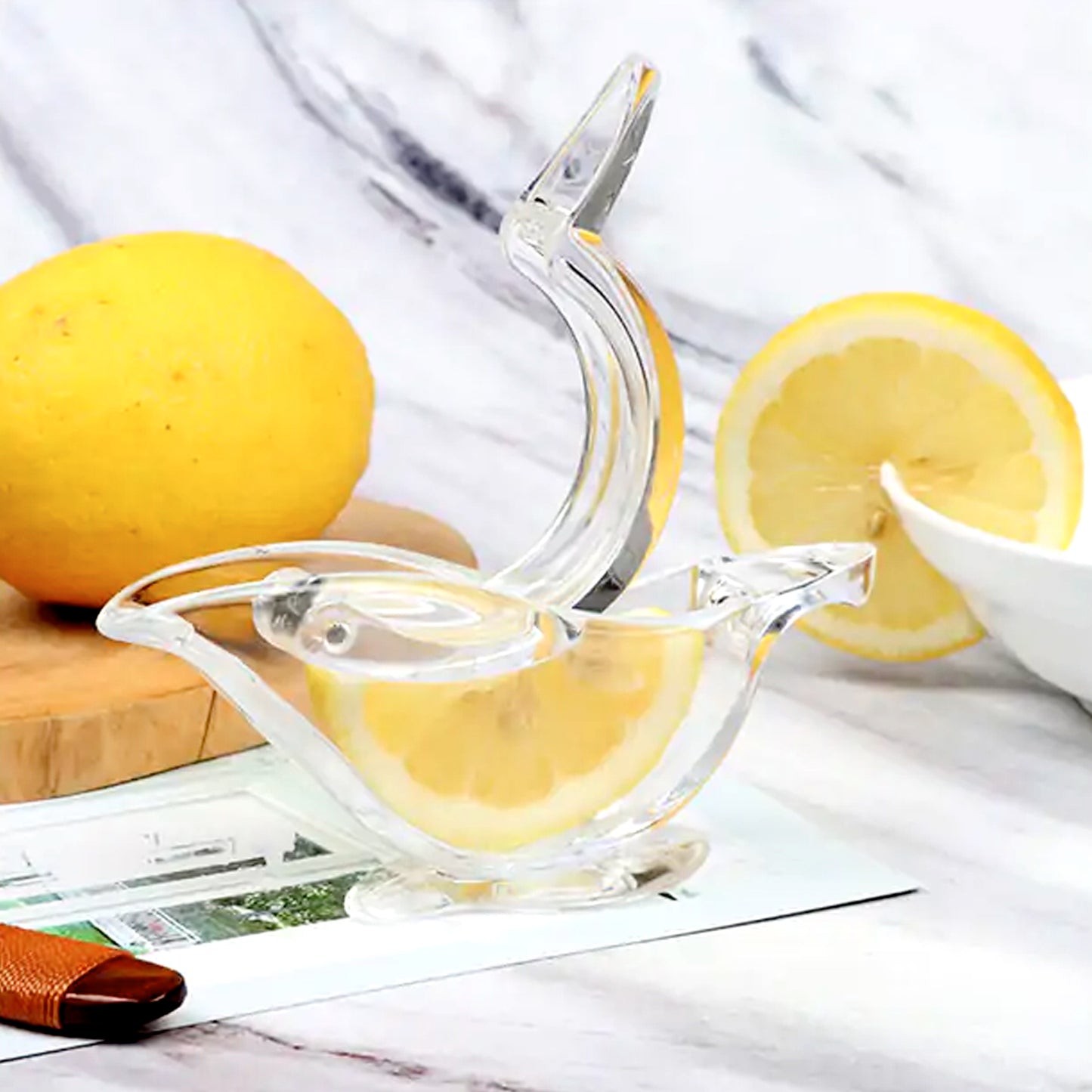 5345 Manual Lemon Slice Squeezer Portable Transparent Fruit Juicer Orange Citrus Manual Bird Shape Hand Juicer For Orange Lemon Limefor Kitchen (Color Box)